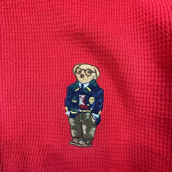 Polo Bear Ralph Lauren Men's Waffle Knit Thermal Red Sleepwear Shirt XL - Picture 3 of 6